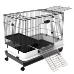 PawHut 2 Tier 32" Small Indoor Rabbit Cage Rolling Small Animal Crate Ferrets Chinchillas Hutch Pull Out Tray Pet Furniture with Wheels