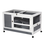 PawHut Wooden Rabbit Hutch Elevated Pet Bunny House with Slide-Out Tray Indoor Grey