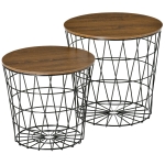 HOMCOM End Tables Set of 2, Nesting Tables with Storage, Round Accent Side Tables with Removable Top for Living Room, Bedroom, Black / Brown