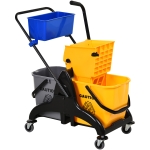 HOMCOM 13.7 Gallon Mop Water Bucket Wringer Cart with Easy to Use Side Press Wringer, Smooth Wheels, Mop-Handle Holder