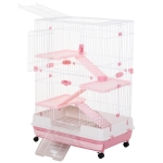 PawHut 32"L 4-level Hamster Cage Indoor Small Animal Hutch with Wheels- Pink