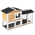 PawHut 2-tier Wood Rabbit Hutch Backyard Cage Small Animal House with Ramp and Outdoor Run the Perfect DIY Project 62" L