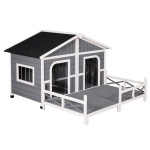 PawHut 59"x64"x39" Outdoor Dog House Weatherproof Rustic Log Cabin Style Wooden Raised Large Pet Shelter Nap w/ Porch Deck