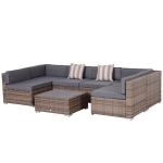 Outsunny 7-Piece Outdoor Patio Furniture Set with Modern Rattan Wicker for Garden Deck and Backyard Grey Cushions