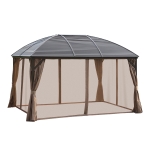 Outsunny 13' x 10' Steel Backyard Hardtop Gazebo with Screened Curtains - Black / Brown