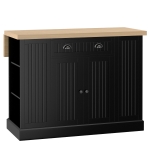 HOMCOM 47" Fluted-Style Wooden Kitchen Island, Kitchen Countertop Storage Cabinet with Drop Leaf, Drawer, Open Shelves, Storage, Black