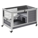 PawHut Wooden Indoor Rabbit Hutch Elevated Cage Habitat with Enclosed Run with Wheels - Ideal for Rabbits and Guinea Pigs