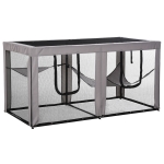 PawHut Large Mesh Cat House Kitty Indoor/Outdoor Rest Space with 2 Zipper Doors Soft Hammock Pet Bed, Black & Grey