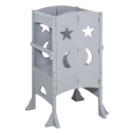 Qaba Kids kitchen step stool Foldable Step Stool with Support Safety Rails & Non-Slip Feet for Cooking & Cleaning - Grey
