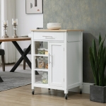 HOMCOM Kitchen Island, Compact Kitchen Cart on Wheels with Open Shelf & Storage Drawer for Dining Room, Kitchen, White