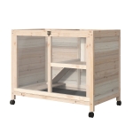 PawHut 2-Story Wooden Rabbit Hutch Pet House Bunny Cage Small Animal Habitat with Dropping Tray Ramps Lockable Doors Large Run Area, Natural