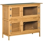 PawHut Solid Wood Rabbit Hutch with 2 Large Main Rooms and Firm Cage - Yellow