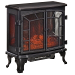 HOMCOM Electric Fireplace Heater, Fireplace Stove with Realistic LED Flames and Logs, Remote Control and Overheating Protection, 750W/1500W, Black