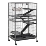 PawHut Deluxe Small Animal Cage Rolling Pet Product Play House Home with Platform, Ramps, Slide Out Tray, 4-Tier with Hammock and Universal Wheels