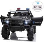 Aosom 12V Ride On Car 2-Seat Police Truck w/ Remote Control, 3 Speeds, LED Light Bar, Audio Input - Black