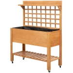 Outsunny 41"x18"x53" Elevated Garden Raised Bed with Shelf and Wheels Solid Wood Planter Flower Herb Boxes for Vegetables Flower Outdoor/Indoor - Brown