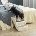 PawHut Portable Pet Stairs Foldable Steps for Small Dogs and Cats 3-Step with Non-slip Treads for High Beds Sofas, Cream
