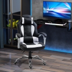 HOMCOM High Back Office Chair, Executive Racing Gaming Chair, Adjustable Recliner with Removable Headrest Pillow for Home, Office, White and Black(c-2)