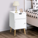 HOMCOM Modern Nightstand Bedside Table, Living Room End Table, Side Table with Drawer and Cupboard with Door, White
