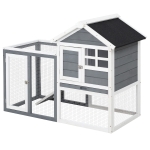 PawHut 48" Weatherproof Wooden Rabbit Hutch with Slanted Asphalt Roof & Fun Outdoor Run for Bunnies & Ferrets - Grey