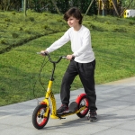 Aosom Kids Kick Scooter Adjustable Height, Front Rear Dual Brakes, 12-Inch Inflatable Rubber Wheels, for 5+ Years, Yellow