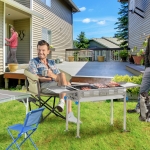 Outsunny Portable Charcoal Grill BBQ Height Adjustable Garden Barbecue w/ Folding Side Shelves, Grill Net & Pan Stainless Steel for Outdoor Cooking Picnic Camping Patio & Backyard