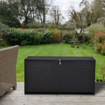 Outsunny 47x21x23inch Outdoor Garden Rattan Storage Box Wicker Home Furniture Indoor Storing Unit with Lid Coffee
