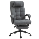 Vinsetto Reclining Office Chair Rolling Swivel Chair Footrest Linen-Feel, Dark Grey