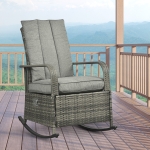Outsunny Outdoor Rattan Wicker Rocking Chair Patio Recliner with Soft Cushion, Adjustable Footrest, Max. 135 Degree Backrest, Grey