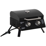 Outsunny 2 Burner Folding Tabletop Gas BBQ Grill w/ Lid, Thermometer, Carbon Steel, Black