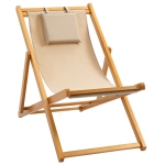 Outsunny Patio Lounge Chair, Reclining Lounger, Folding Beach Chair with Adjustable Backrest for Deck, Beach and Poolside, Beige