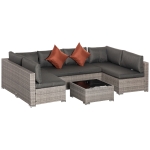 Outsunny 4-Piece Patio Furniture Sets Outdoor Wicker Conversation Set PE Rattan Sectional sofa set with Tempered Glass Coffee Table and Cushions for Backyard and Garden, Grey