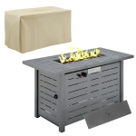 Outsunny 42" Propane Fire Pit Table 50,000BTU Gas Firepit w/ Cover Lava Rocks, Black