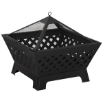 Outsunny Outdoor Fire Pit with Spark Screen Lid & Poker, Log Burning Firebowl, Black
