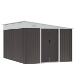 Outsunny 11.5' x 9' x 6.5' Steel Garden Storage Shed Outdoor Metal Lean To Tool House with Double Sliding Lockable Doors & 2 Air Vents, Grey