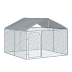PawHut 7.5' x 7.5' Large Outdoor Dog Kennel w/ Galvanized Steel Fence with Cover