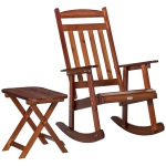 Outsunny Wooden Rocking Chair Set, 2-Piece Outdoor Porch Rocker w/ Foldable Table, Brown