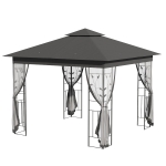 Outsunny 10' x 10' Outdoor Patio Gazebo Canopy Roof Steel Frame w/ Mesh Sidewalls, Grey