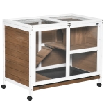 PawHut Fir Wood Rabbit Hutch Indoor Home with a Living Room for Sleeping Run Area