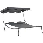 Outsunny Patio Double Chaise Lounge Wheeled Hammock Bed w/ Adjustable Canopy Grey