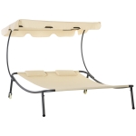 Outsunny Patio Double Chaise Lounge Wheeled Hammock Bed w/ Adjustable Canopy, Beige