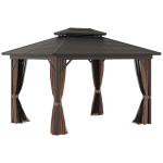 Outsunny Outdoor 2-Tier 12'x10' Patio Hard Top Aluminum Gazebo w/ Mesh Privacy Sidewalls