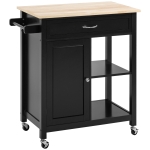 HOMCOM Kitchen Trolley, Wood Top Utility Cart on Wheels with Drawer, Black