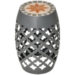 Outsunny 12" Patio Round Stool Outdoor Footstool, Mosaic Side Table Plant Stand, Grey