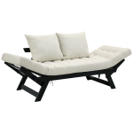 HOMCOM Single Person 3 Position Convertible Chaise Lounger Sofa Bed with 2 Large Pillows and Oak Frame, Cream White