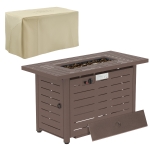 Outsunny 42" Propane Fire Pit Table 50,000BTU Gas Firepit w/ Cover Lava Rocks, Brown