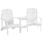 Outsunny Set of 3 Wooden Adirondack Chairs, Outdoor Double Seat with Center Table and Umbrella Hole for Patio, Backyard, Deck, Fire Pit, White