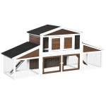 PawHut 2-Tier Wooden Rabbit Hutch, Small Animal House Pet Cage w/Tray, Asphalt Roof