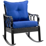 Outsunny Outdoor Patio Rattan Rocking Chair w/Ergonomic Design, Aluminum Tube, Black/Blue