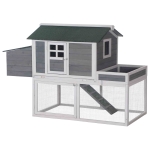 PawHut 63" Wooden Chicken Coop Hen House Poultry Cage for Outdoor Backyard with Raised Garden Bed, Run Area, Nesting Box and Removable Tray, Grey